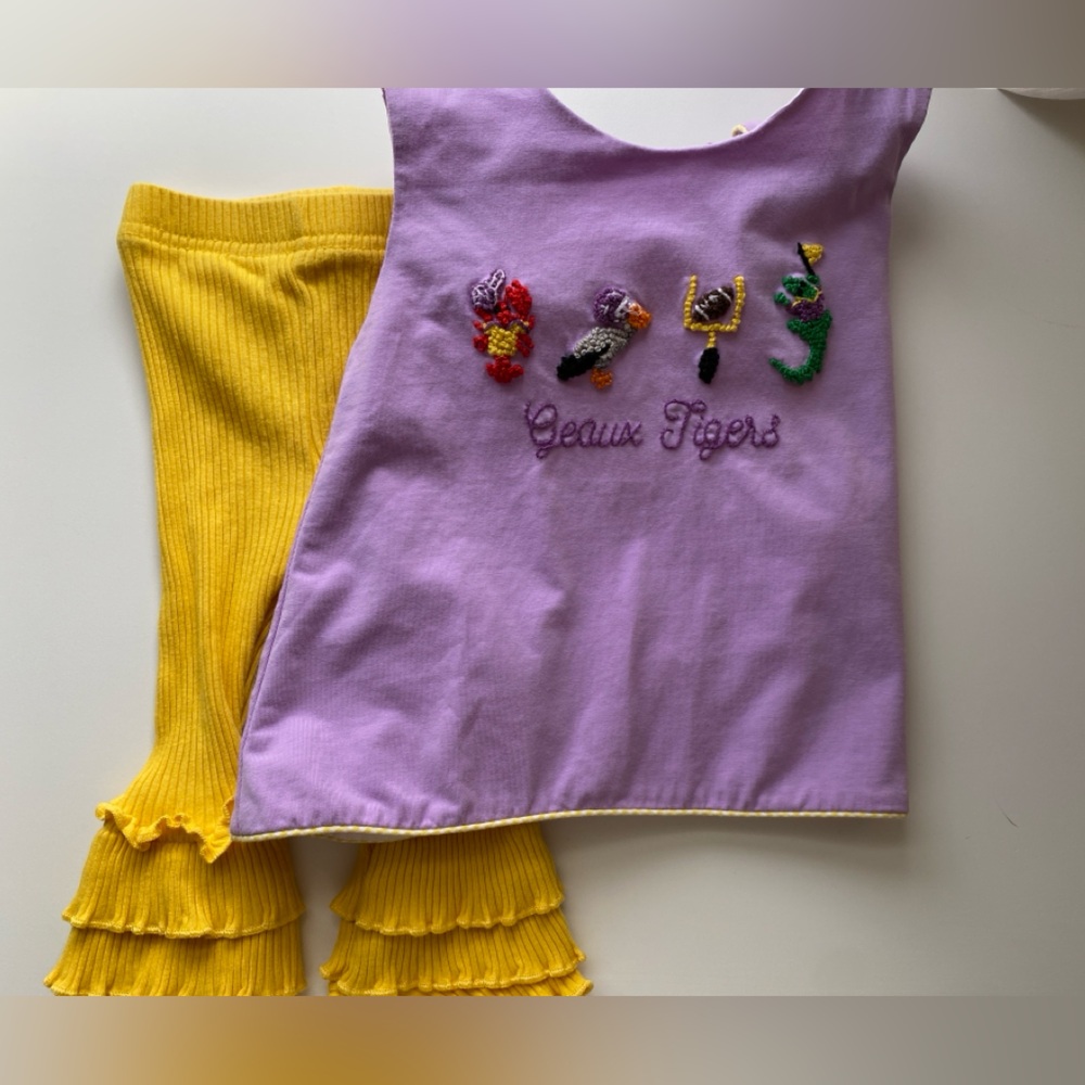 LSU Embroidered Tank with Yellow Ribbed Pants / Size 6-12m / VGUC